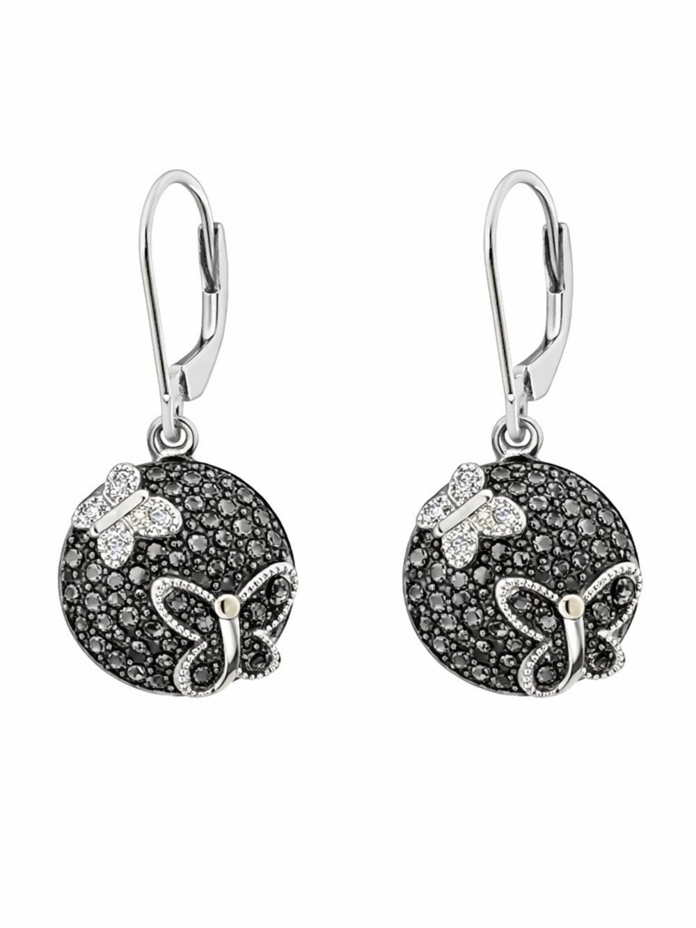 White Gold Black Pave Diamond Butterfly Earrings | Leverback Glam | NWOT